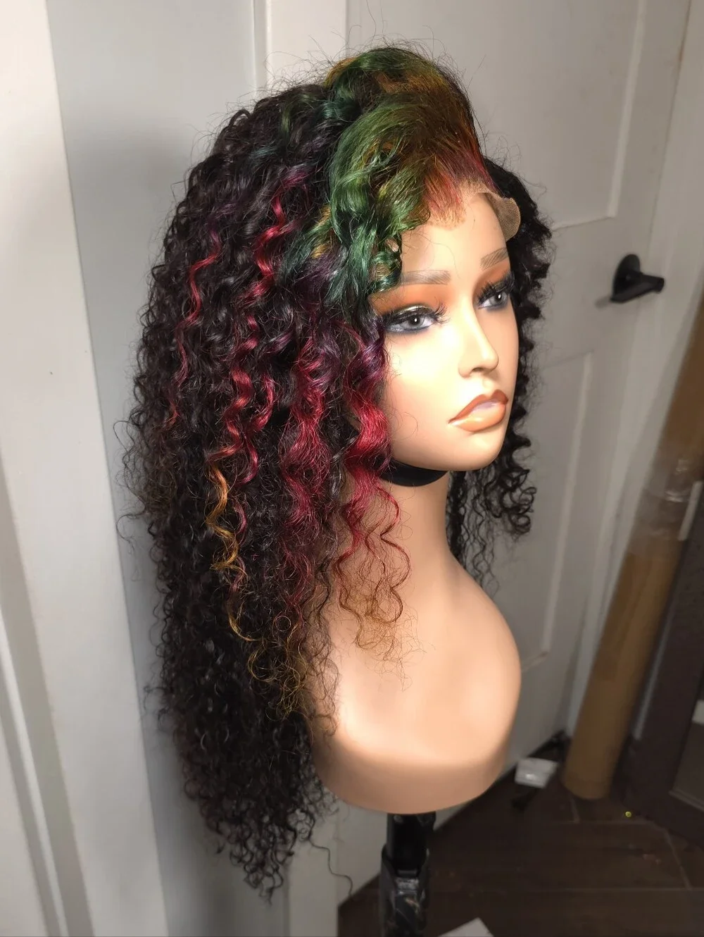 13x4 100% Human Hair Rainbow Money Piece Deep Wave Wig